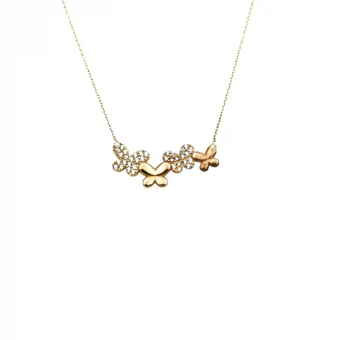 14 Ayar Taşlı Kelebek Minimal Kolye