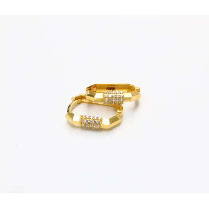 14 Ayar Taşlı Mini Boy Tasarım Küpe