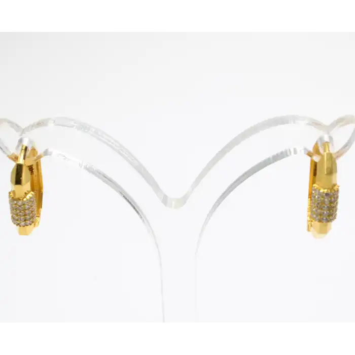 14 Ayar Taşlı Mini Boy Tasarım Küpe