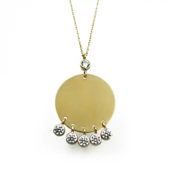 14 Ayar Taşlı Obje Minimal Kolye