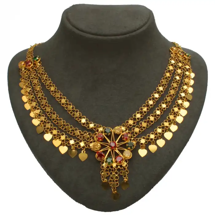 14 Ayar Taşlı Pullu Kolye