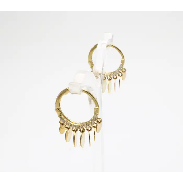 14 Ayar Taşlı Pullu Küpe