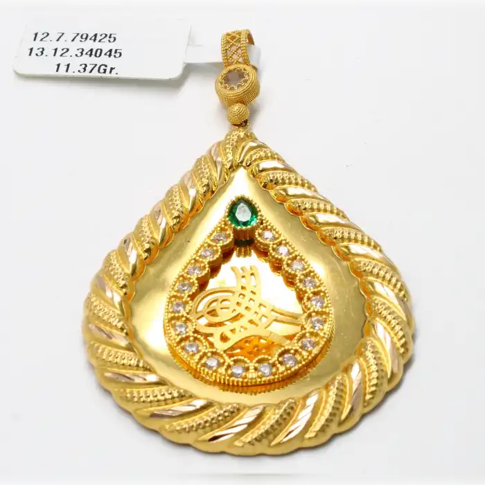 14 Ayar Taşlı Tuğra Kolye Ucu