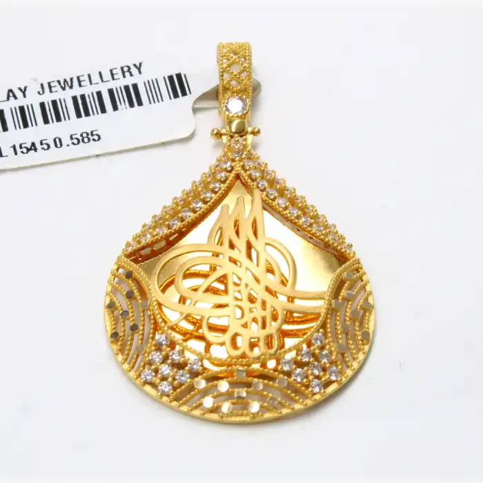 14 Ayar Taşlı Tuğra Kolye Ucu