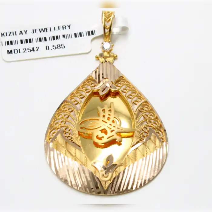 14 Ayar Taşlı Tuğra Kolye Ucu