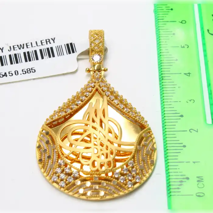 14 Ayar Taşlı Tuğra Kolye Ucu