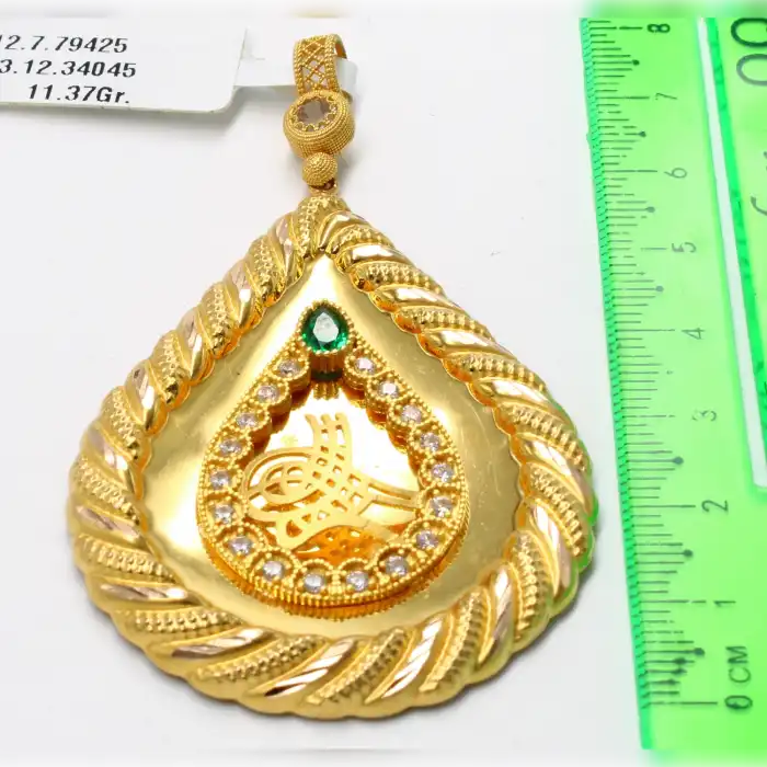 14 Ayar Taşlı Tuğra Kolye Ucu