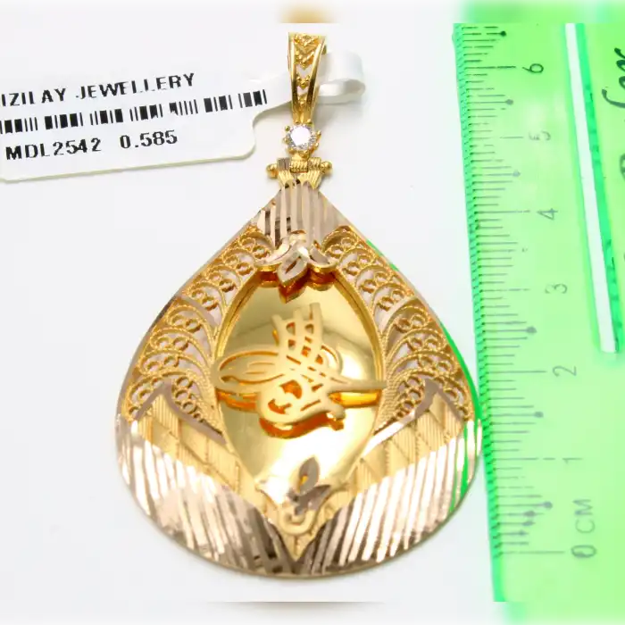 14 Ayar Taşlı Tuğra Kolye Ucu