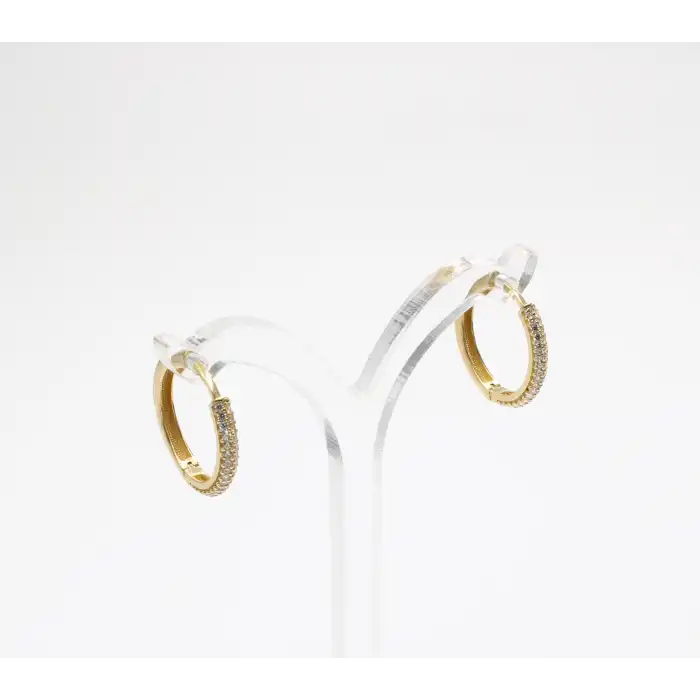 14 Ayar Taşlı Yeşil Renk Halka Küpe