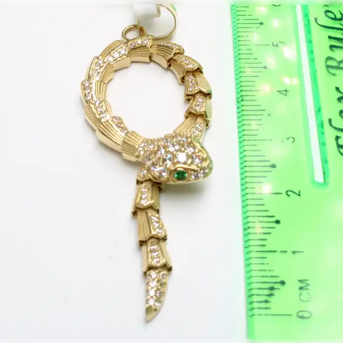 14 Ayar Taşlı Yılan Tasarım Kolye Ucu