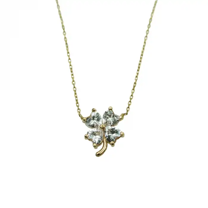 14 Ayar Taşlı Yonca Minimal Kolye