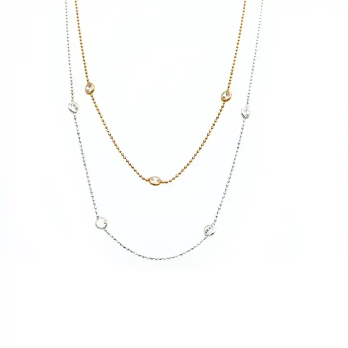 14 Ayar Taşlı Zincir Minimal Kolye