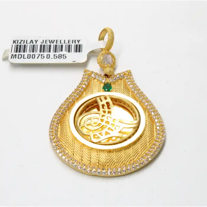 14 Ayar Trabzon Hasır Taşlı Tuğra Kolye Ucu