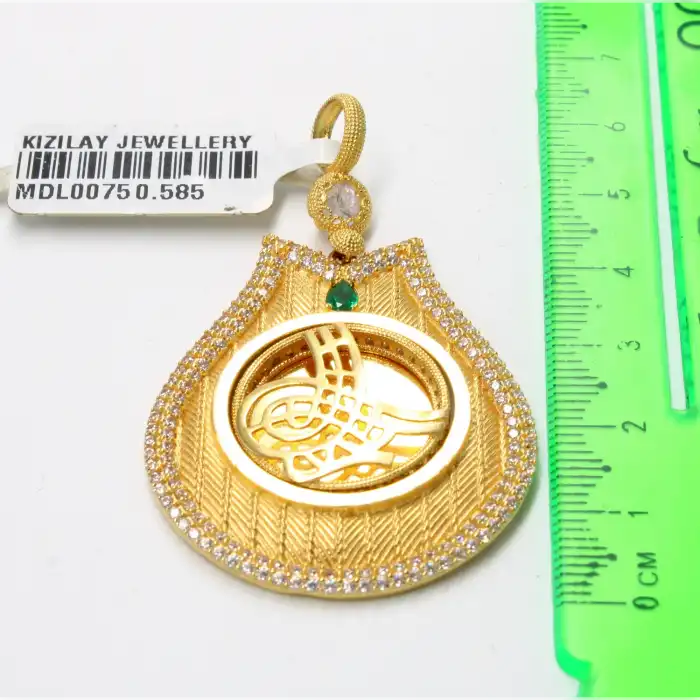 14 Ayar Trabzon Hasır Taşlı Tuğra Kolye Ucu