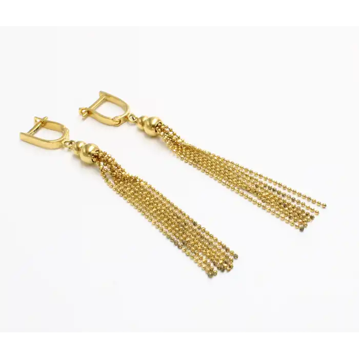 14 Ayar Uzun Püsküllü Küpe