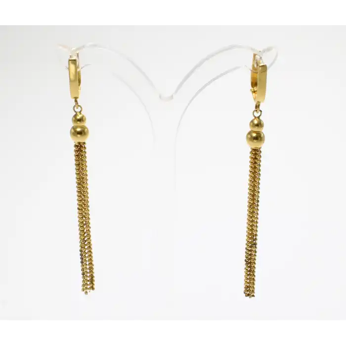 14 Ayar Uzun Püsküllü Küpe