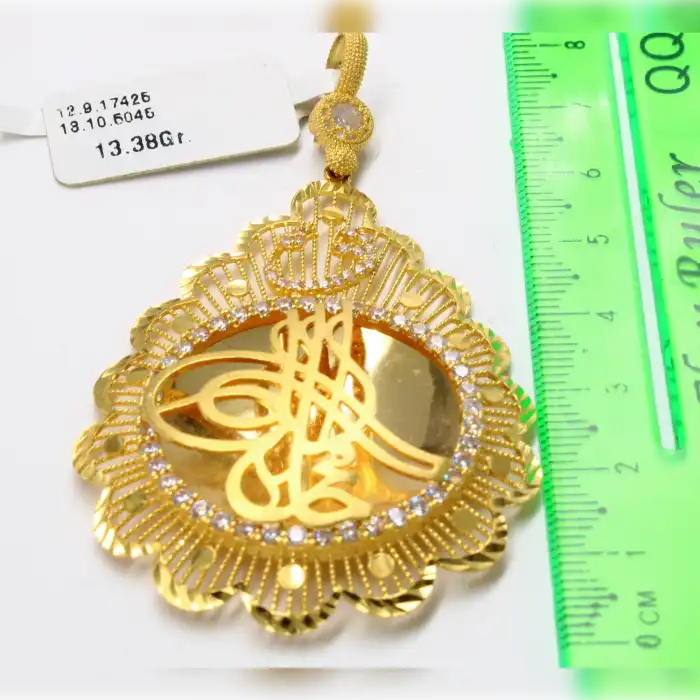 14 Ayar Vav Harfli Taşlı Tuğra Kolye Ucu