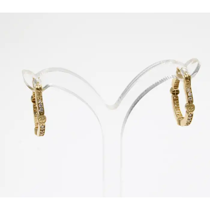 14 Ayar Yeşil Renk Taşlı Tasarım Küpe