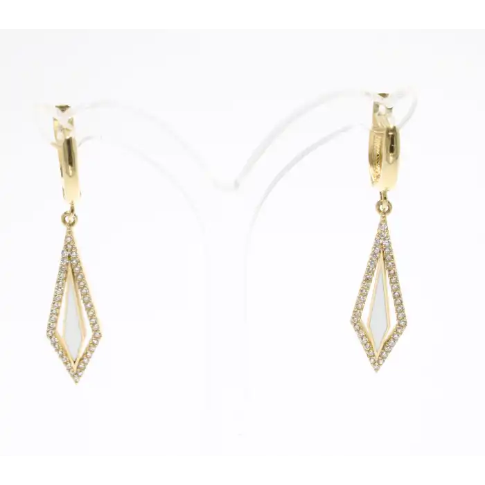 14 Ayar Yeşil Renk Taşlı Tasarım Küpe