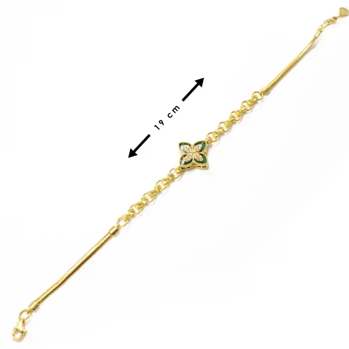 14 Ayar Yeşil Taşlı Yonca Bileklik