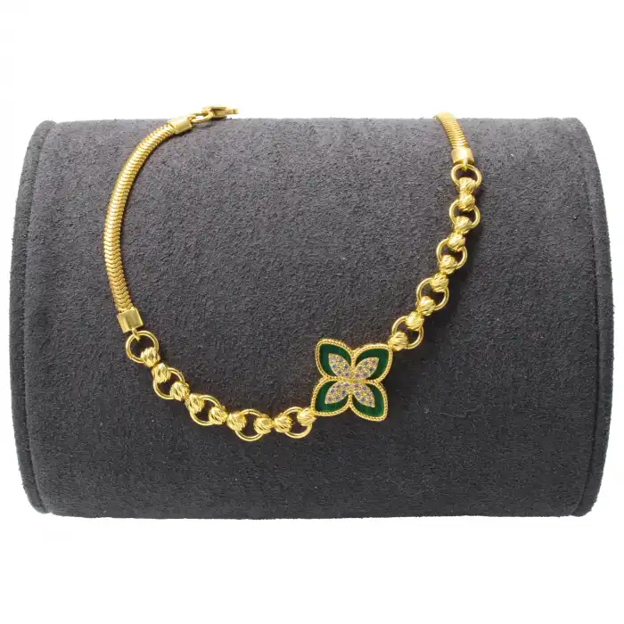 14 Ayar Yeşil Taşlı Yonca Bileklik