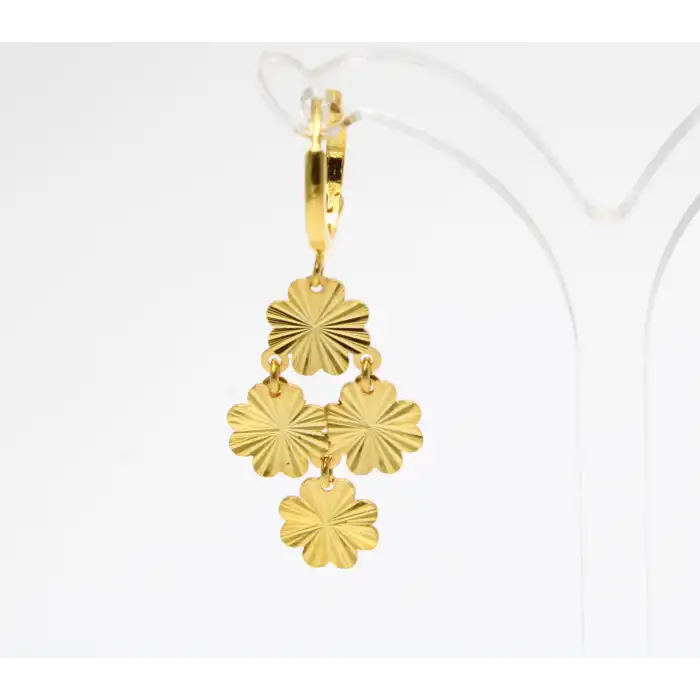 14 Ayar Yonca Desen Pullu Küpe