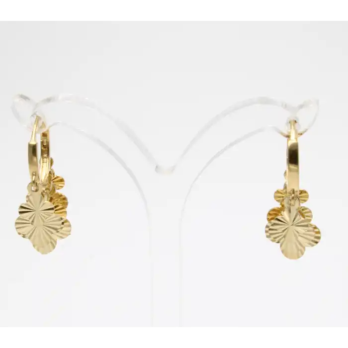 14 Ayar Yonca Desen Pullu Küpe