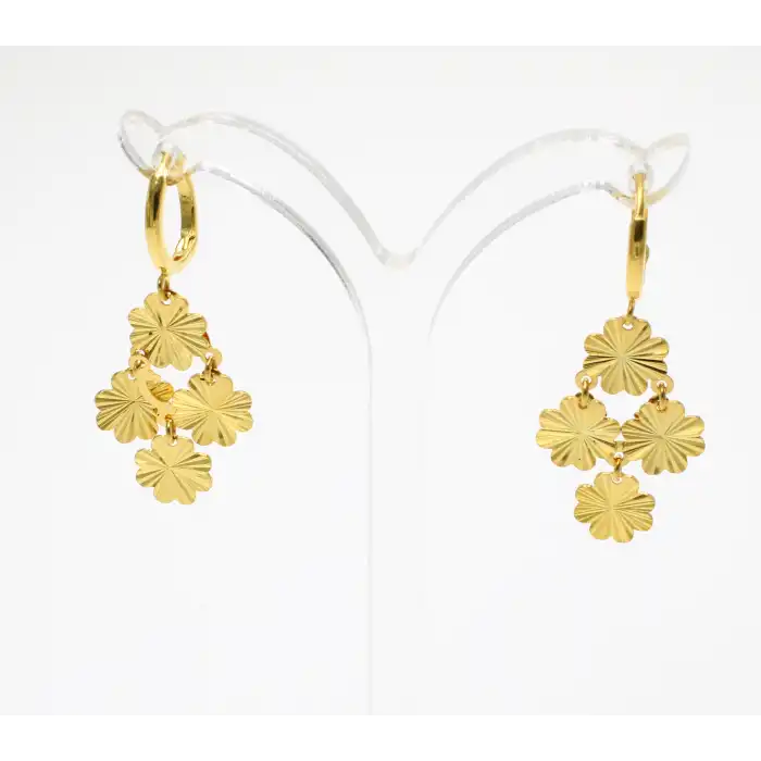 14 Ayar Yonca Desen Pullu Küpe