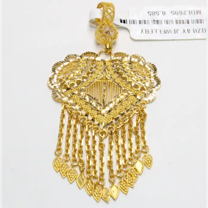 14 Ayar Zincirli Desenli Hint Kolye Ucu