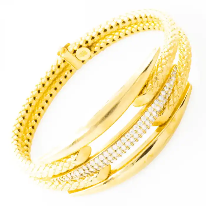 22 Ayar 3 Sıralı Taşlı Kelepçe Bilezik