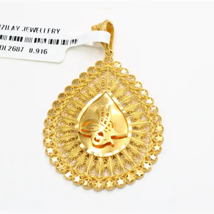 22 Ayar Altın Kaplama Tuğralı Kolye Ucu