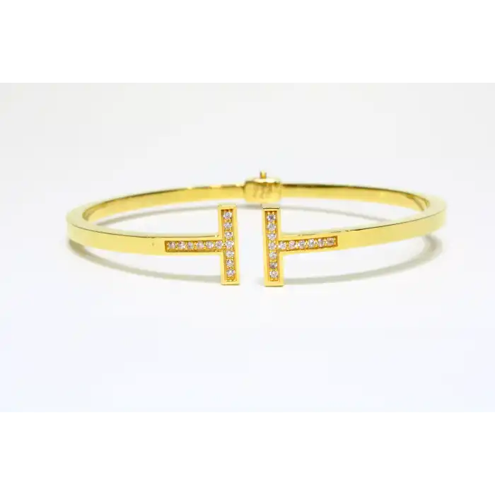 22 Ayar Altın T Modeli Taşlı Kelepçe Bilezik 11.81 GR KLP2136