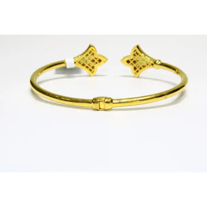 22 Ayar Altın Yeşil Taş İşlemeli Kelepçe Bilezik 13.84 GR KLP2248