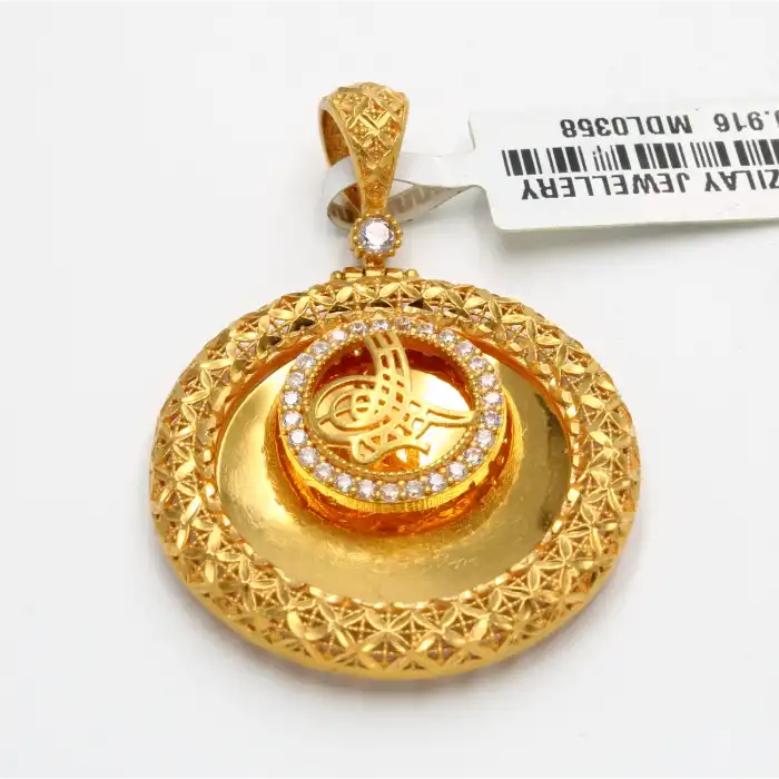 22 Ayar Ayna Tasarım Taşlı Kolye Ucu