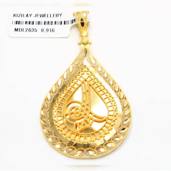 22 Ayar Başaklı Ayna Tasarım Tuğra Kolye Ucu