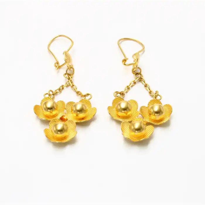 22 Ayar Çiçek Desen Sallama Küpe