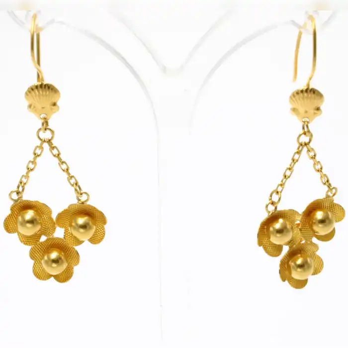 22 Ayar Çiçek Desen Sallama Küpe