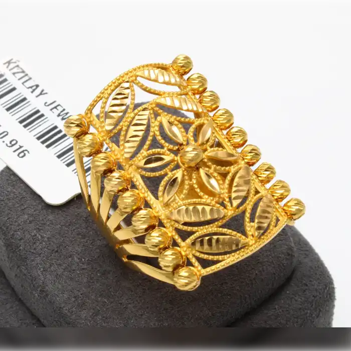 22 Ayar Çiçek Desenli Dorika Yüzük