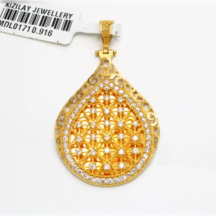 22 Ayar Kalp Taşlı Ayna Tasarım Kolye Ucu