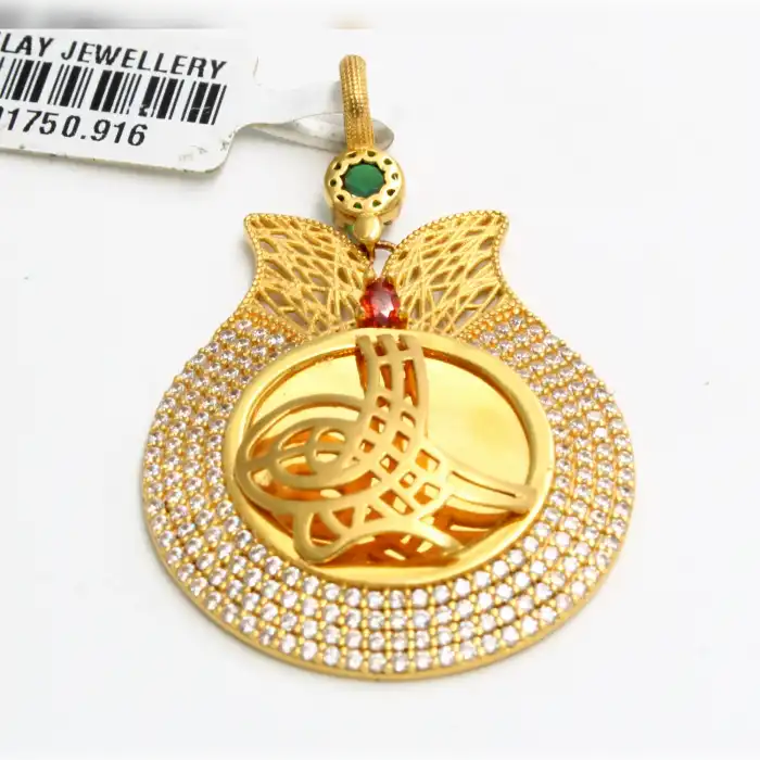 22 Ayar Lale Tasarım Taşlı Kolye Ucu