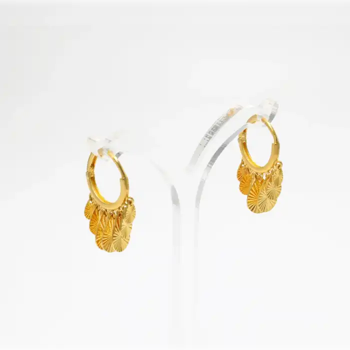 22 Ayar Pullu Lazer ışlemeli Küpe