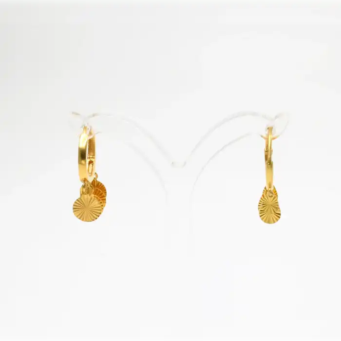 22 Ayar Pullu Lazer ışlemeli Küpe