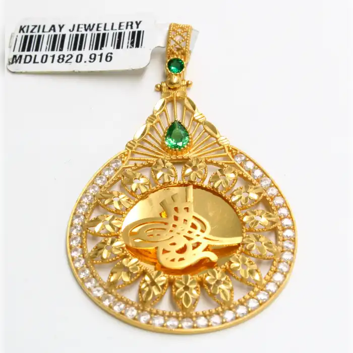 22 Ayar Taş Desenli Tuğra Kolye Ucu