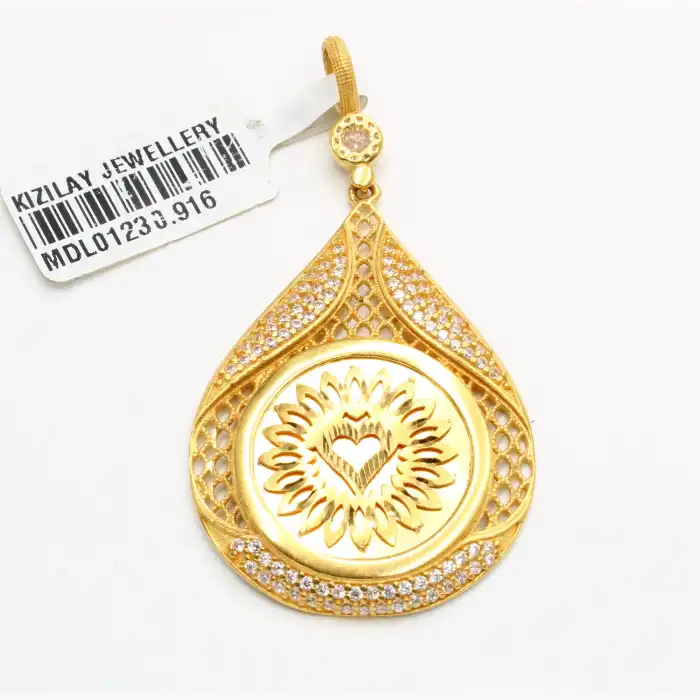 22 Ayar Taşlı Desenli Kalp Kolye Ucu