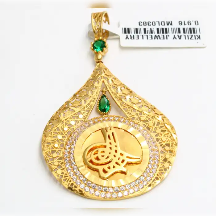 22 Ayar Taşlı Desenli Tuğra Kolye Ucu