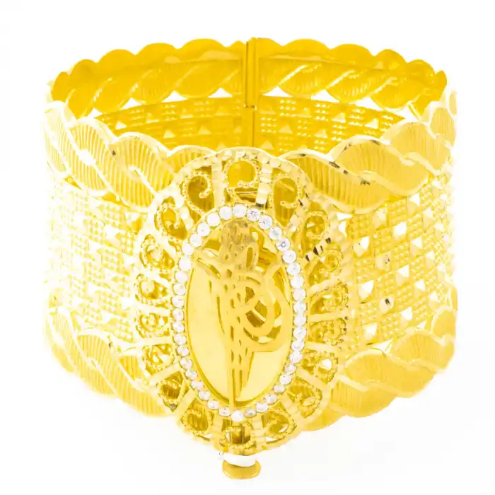 22 Ayar Taşlı Geniş Kelepçe Bilezik