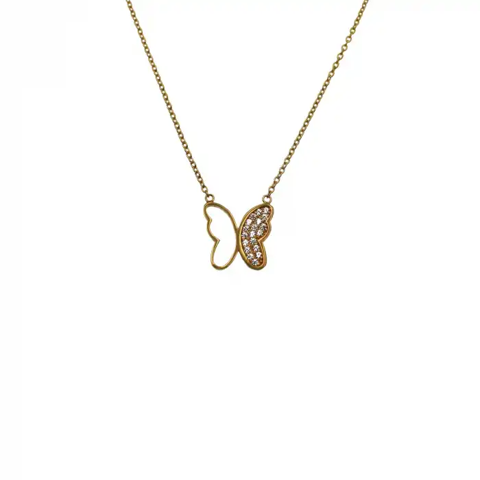 22 Ayar Taşlı Kelebek Minimal Kolye