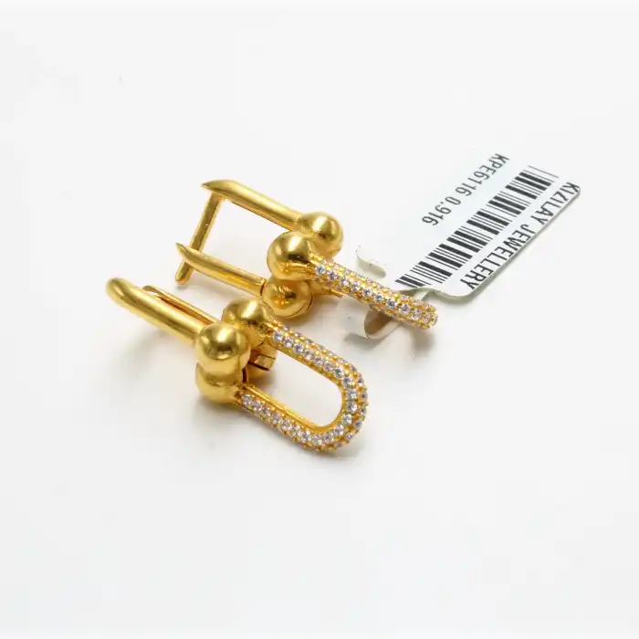 22 Ayar Taşlı Ataç Küpe