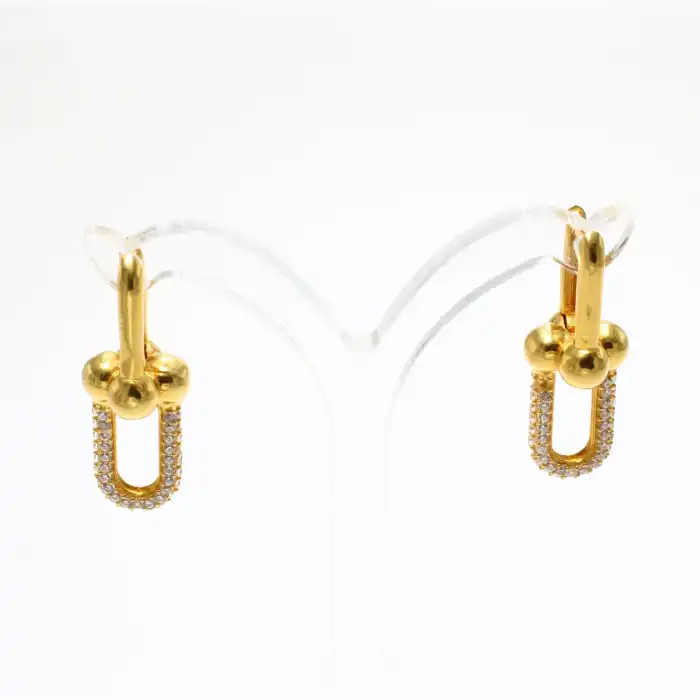 22 Ayar Taşlı Ataç Küpe