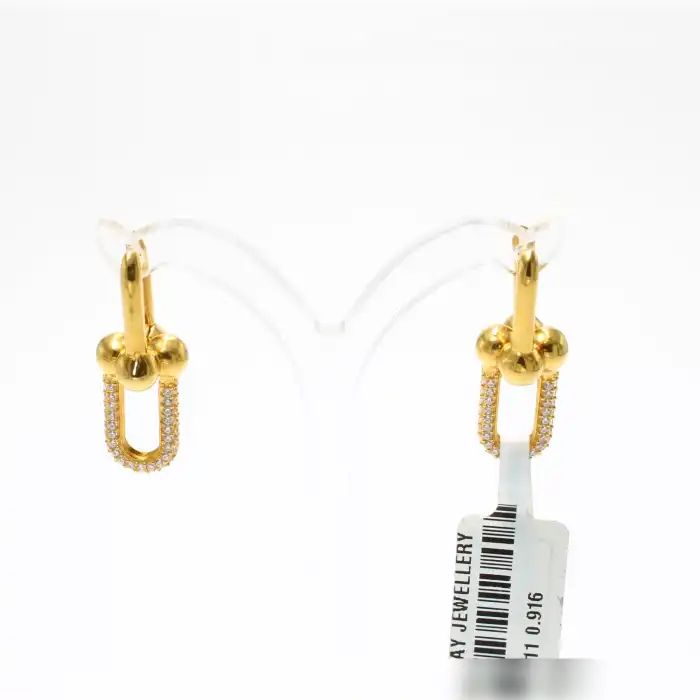 22 Ayar Taşlı Ataç Küpe